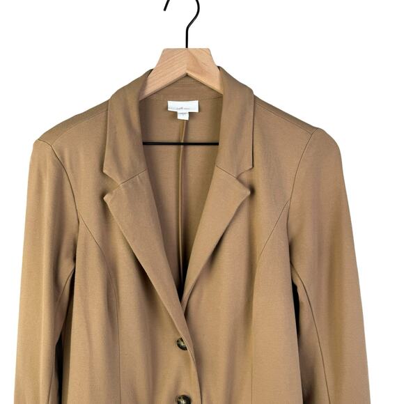 J. Jill Ponte Knit Stretchy Blazer Camel Tan jacket Three Button Small Causal - Picture 3 of 8